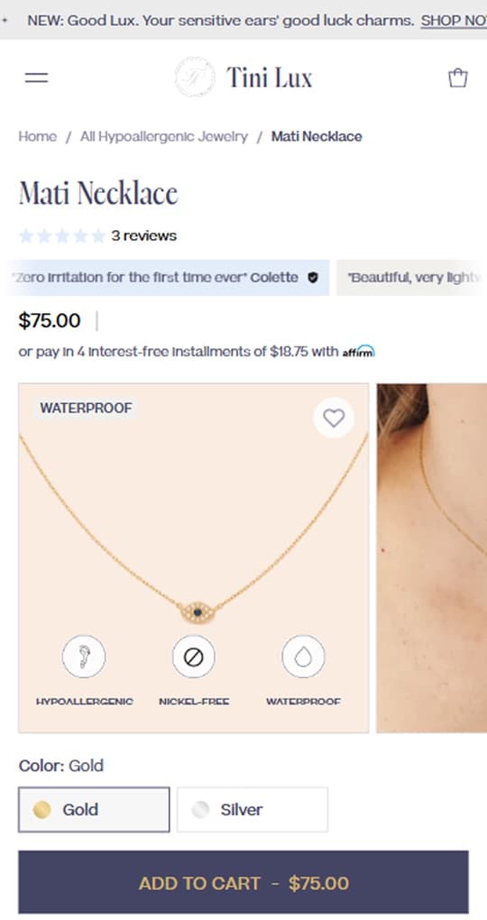 Tini Lux product page design